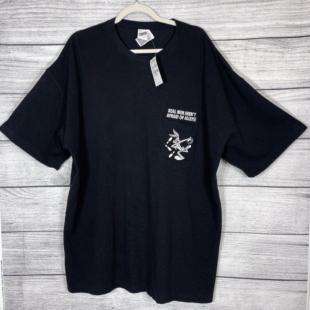 NWT Vintage Warner Bros 1999 Bowling T-shirt Looney Tunes Front Pocket S…